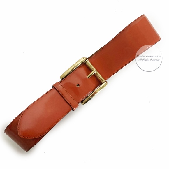 Moschino Belt by Redwall Wide Patent Leather Orange Made in Italy Vintage EU 42 - Picture 1 of 9